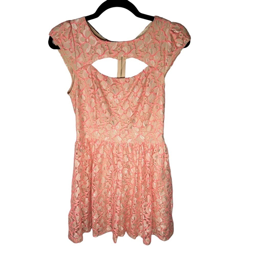 MALLOY Los Angeles Women's Floral Lace Cocktail Party Dress Cut outs Sz Large